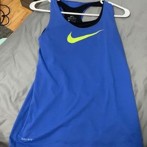 Blue Nike dry fit tank, built in bra, size youth large